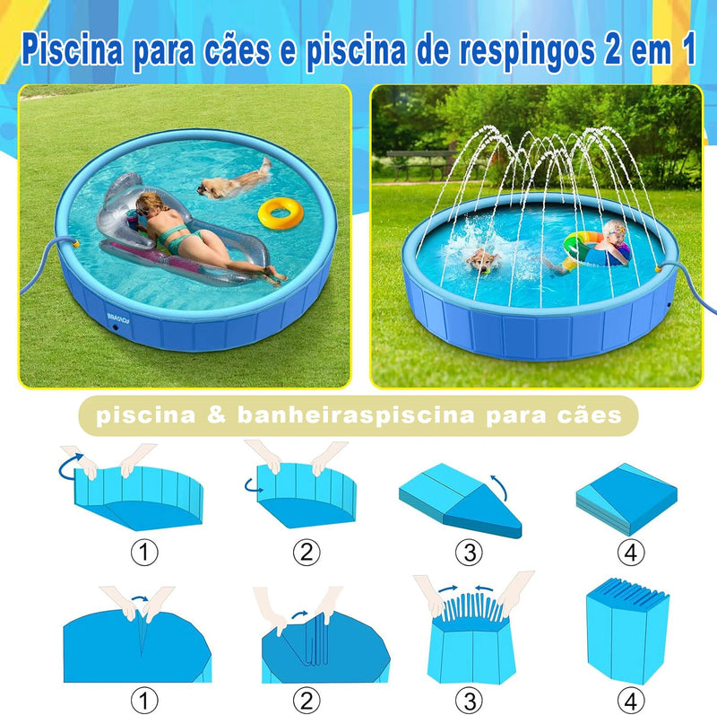 Piscina e chafariz 2 em 1 - Dobrável - 120x30 Cm - 340 Litros